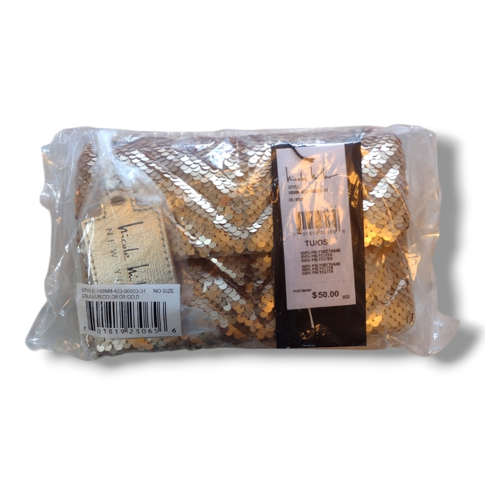 Nicole Miller Gold Chevron Sequin Quilted Bag